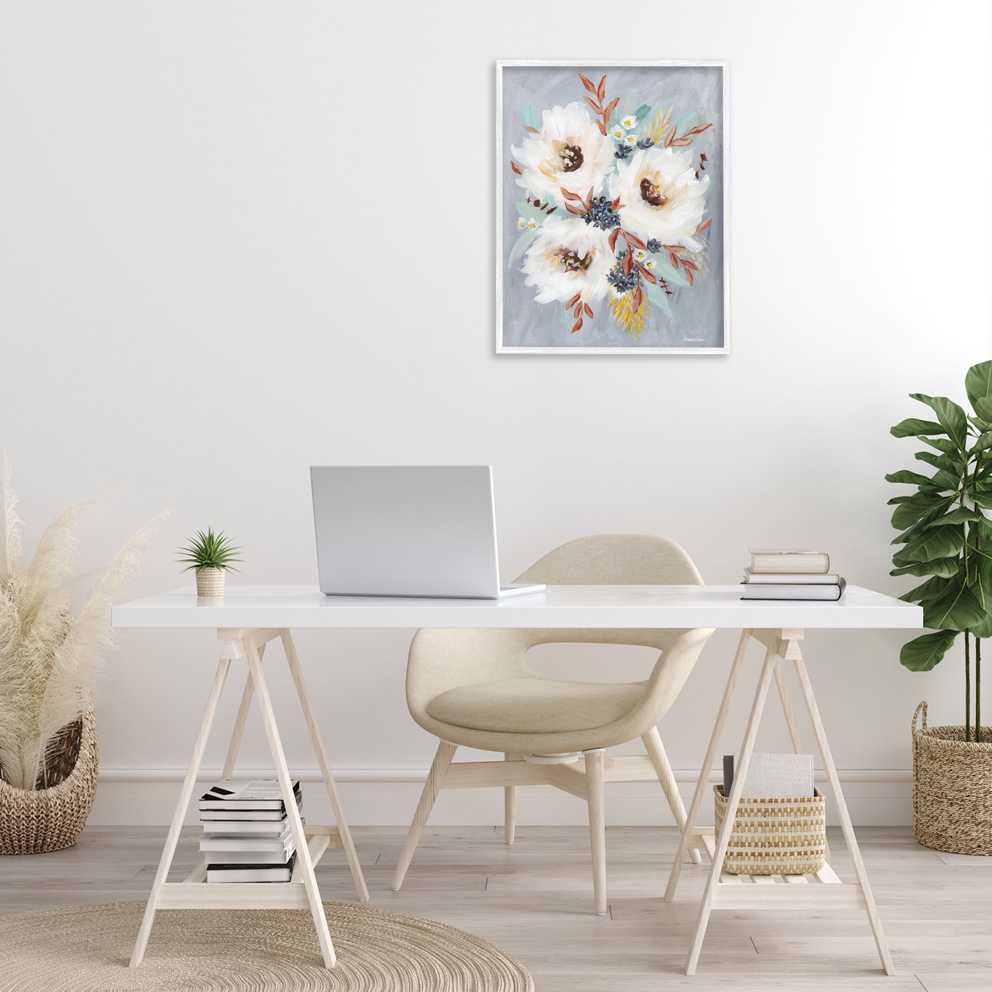 Stupell Industries White Flowers Trio Botanical & Floral Painting White Framed Art Print Wall Art, 24 x 30