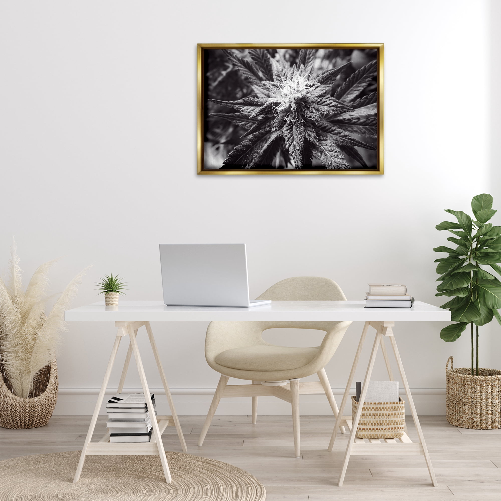 Stupell Industries Dark Cannabis Flower Plants & Flowers Painting Gold Floater Framed Canvas Art Print Wall Art, 31 x 21