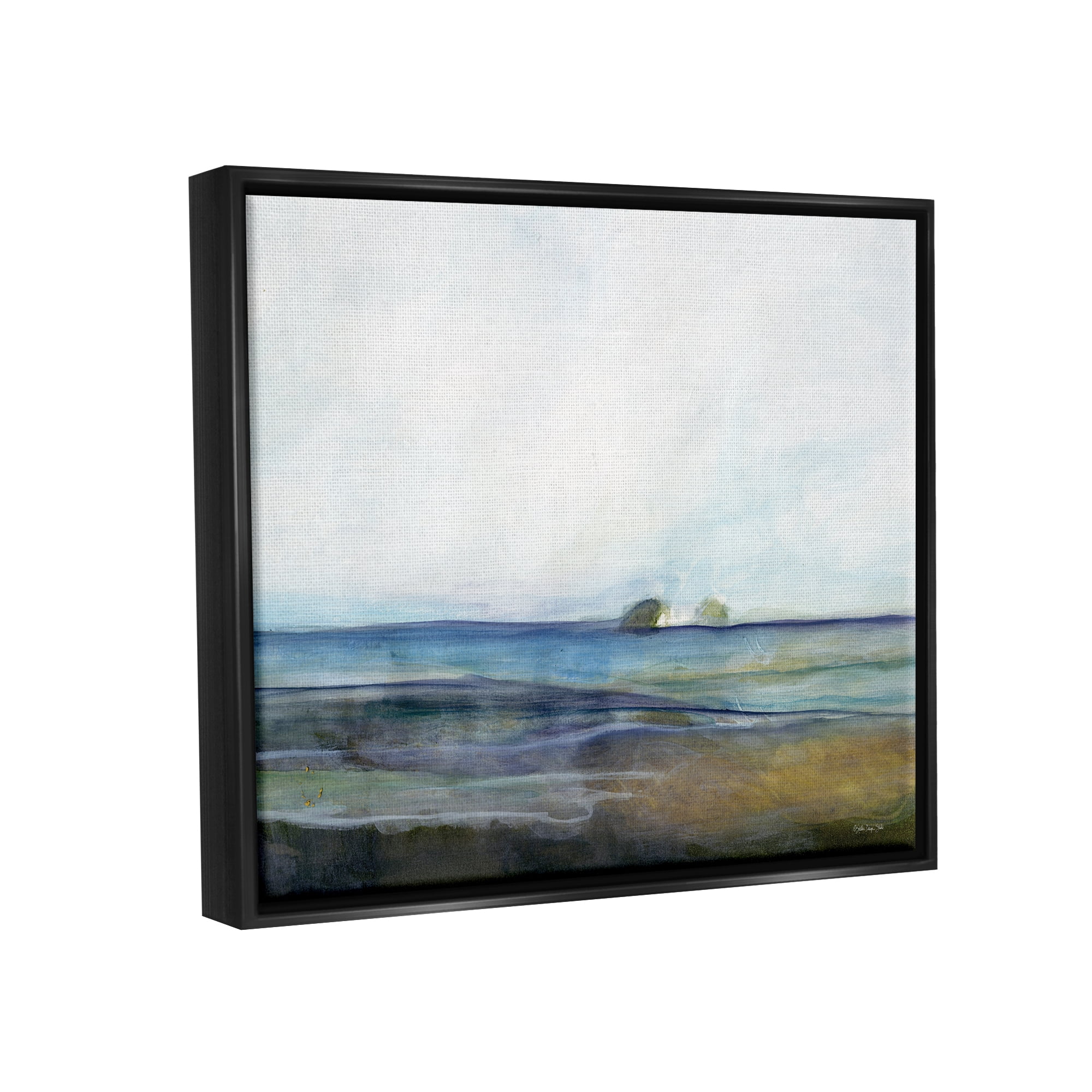 Stupell Abstract Beach Shore Nautical Landscape Abstract Painting Black Floater Framed Art Print Wall Art