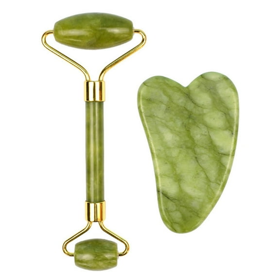 LQQBOX Genuine Jade Roller & Gua Sha Set for Face, Cooling & Firming Effect, Sculpting Tool for Jawline & Skin Care, Self-Care Gift for Women & Men