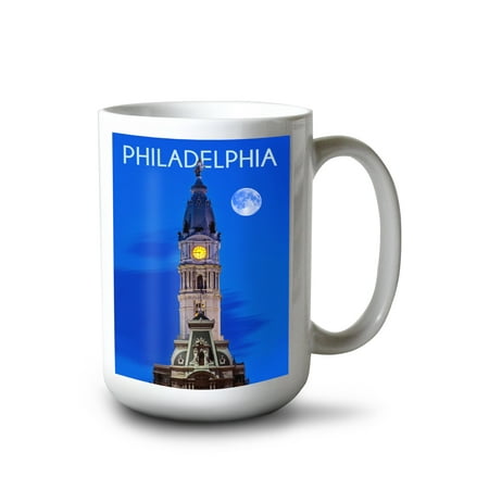

15 fl oz Ceramic Mug Philadelphia Pennsylvania City Hall and Full Moon Dishwasher & Microwave Safe