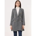 thumbnail image 3 of Elegante abrigo de tweed con solapa con muescas y doble botonadura a cuadros para mujer Negro L, 3 of 5