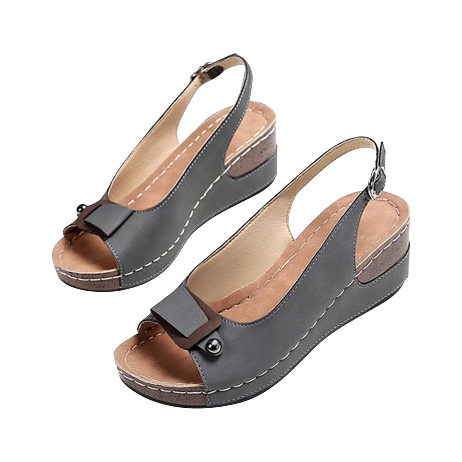XZNGL Womens Vintage Buckle Wedge Heel Open Toe Low Fish