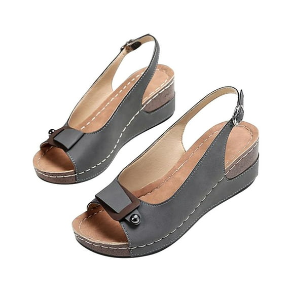 Fesfesfes Womens Sandals Women's Vintage Buckle Wedge Heel Open Toe Low Peep-Toe Roman Sandals 9.5(43)