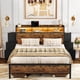 thumbnail image 3 of GUNAITO Marco de Cama Queen con 6 Cajones de Almacenaje Cabecero Cama de Plataforma LED con Puertos USB y Tomas de Corriente Marrón Rústico, 3 of 5