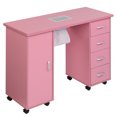 thumbnail image 3 of Nail Table for Nail Tech, Nail Desk with Dust Collector Fan and Lockable Wheels, Manicure Table with 4 Drawers and Cabinet for Beauty Salon, Home, Pink, 3 of 9