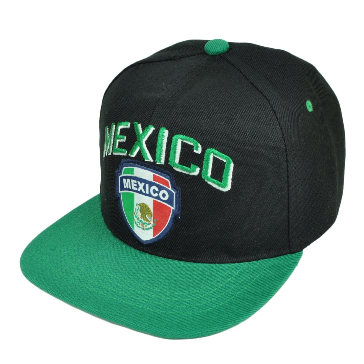 Mexico Soccer Futbol Snapback Flat Bill Black Green Hat Cap Game Sports