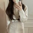 thumbnail image 3 of BAETEUY Women Knitting Cardigan Round Neck Long Sleeve Ribbed Trim Sweater Coat Single Breasted Loose Fit Solid Color Outwear Knitwear, 3 of 8