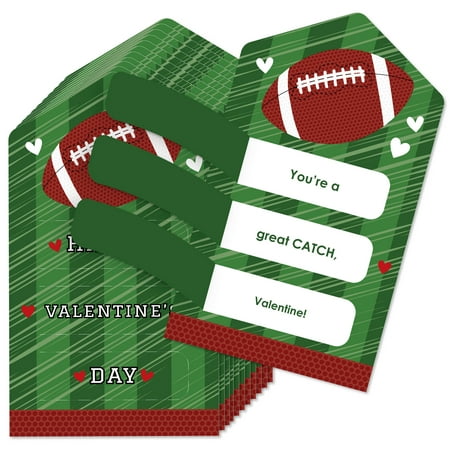 Big Dot of Happiness End Zone - Football - Cards for Kids - Happy Valentine's Day Pull Tabs - Set of 12