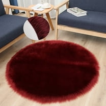 FUDAKUNA Fluffy Area Rugs Faux Sheepskin Shaggy Dark Red Round 28" Carpet for Bedroom Living Room