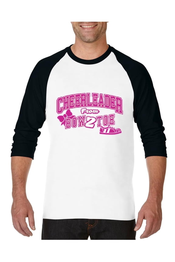 MmF - Mens Raglan Sleeve Baseball T-Shirts, up to Size 3XL - Cheerleader Bow 2 Toe