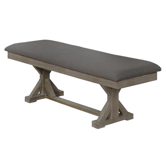 Gray Linen Dining Bench with Rustic Gray Brown Wood in Standard Height