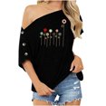thumbnail image 1 of Moda mujer casual manga corta un hombro tops tops estampados blusa Pompotops  hfajkhk133113, 1 of 5