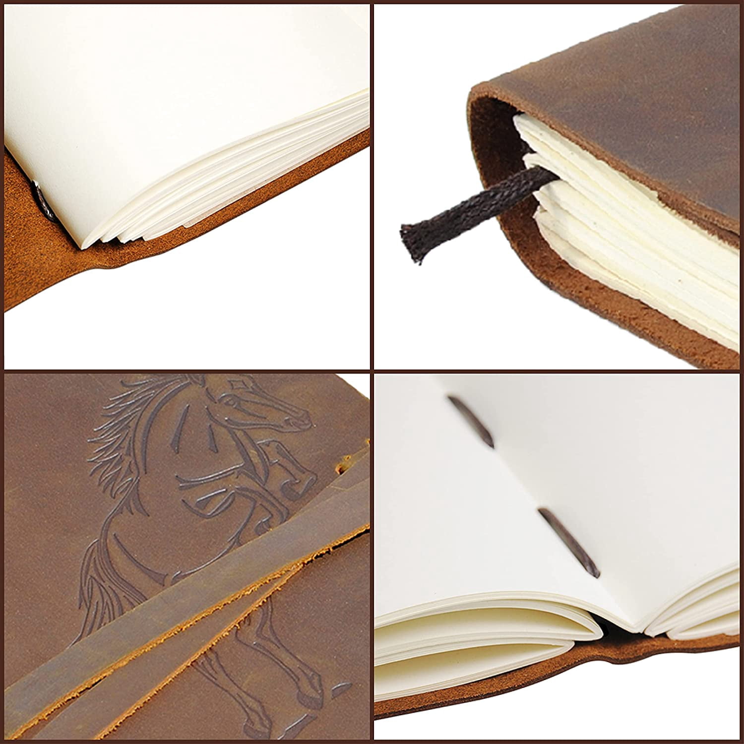 Leather Bound Journal for Men and Women, Handmade Gift Set with Horse Embossed Journal and Stylish Pen, Vintage and Classic, Notebook, Sketchbook, Planner and Diary (300 Pages) (8x6")