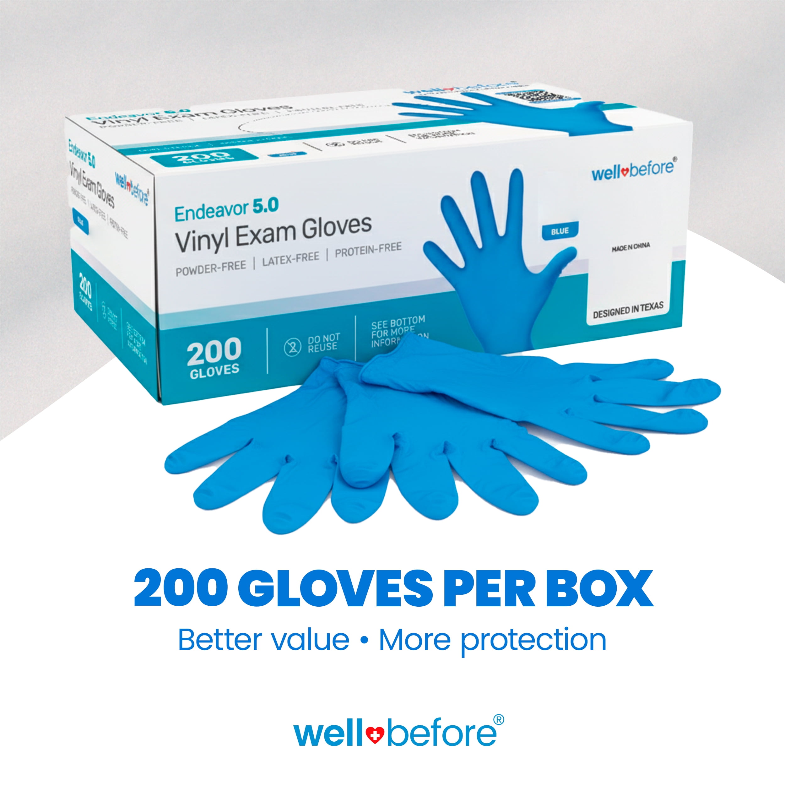 Wellbefore Disposable Synmax Exam Gloves, Powder-Free, Blue, Large, 200pcs