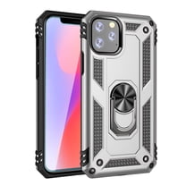 Dteck Screen Protector Case For Apple iPhone 12 (6.1 inches),iPhone 12 Pro 6.1" Shockproof Rubber Armor Case Hybrid Rugged Hard PC Back Phone Ring Kickstand Cover with Tempered Glass Film,Silver