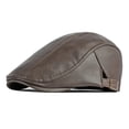 thumbnail image 2 of sunsanly Men Advanced Hat Retro Faux Leather Retro British Style Solid Color Firm Stitching Windproof Thicken Warm Beret Newsboy Cap, 2 of 8