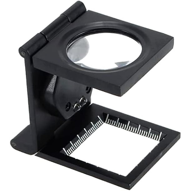 Foldable Magnifier With 2 Led Light Graduation 5x Magnification Magnifying Glass With Leather Bag For Reading Hobbies Magnifier (black 1pc)