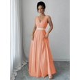 thumbnail image 4 of Coral Pink Sleeveless V-Neck Lace Bodice Cinched Waist A-Line Maxi Party Dress For Women, 4 of 6