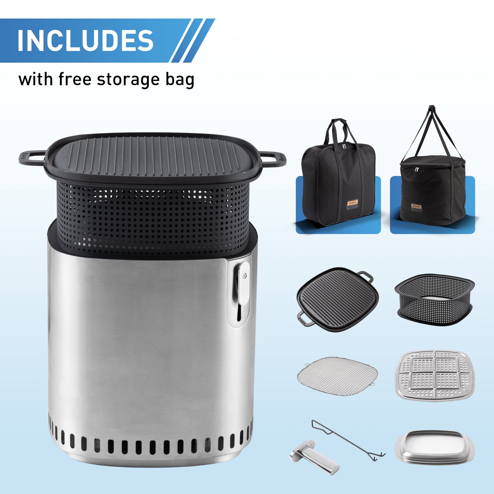 Portable Smokeless Stainless Steel Fire Pit with Accessories,Adjustable Firepower Wood Burning Camping Stove