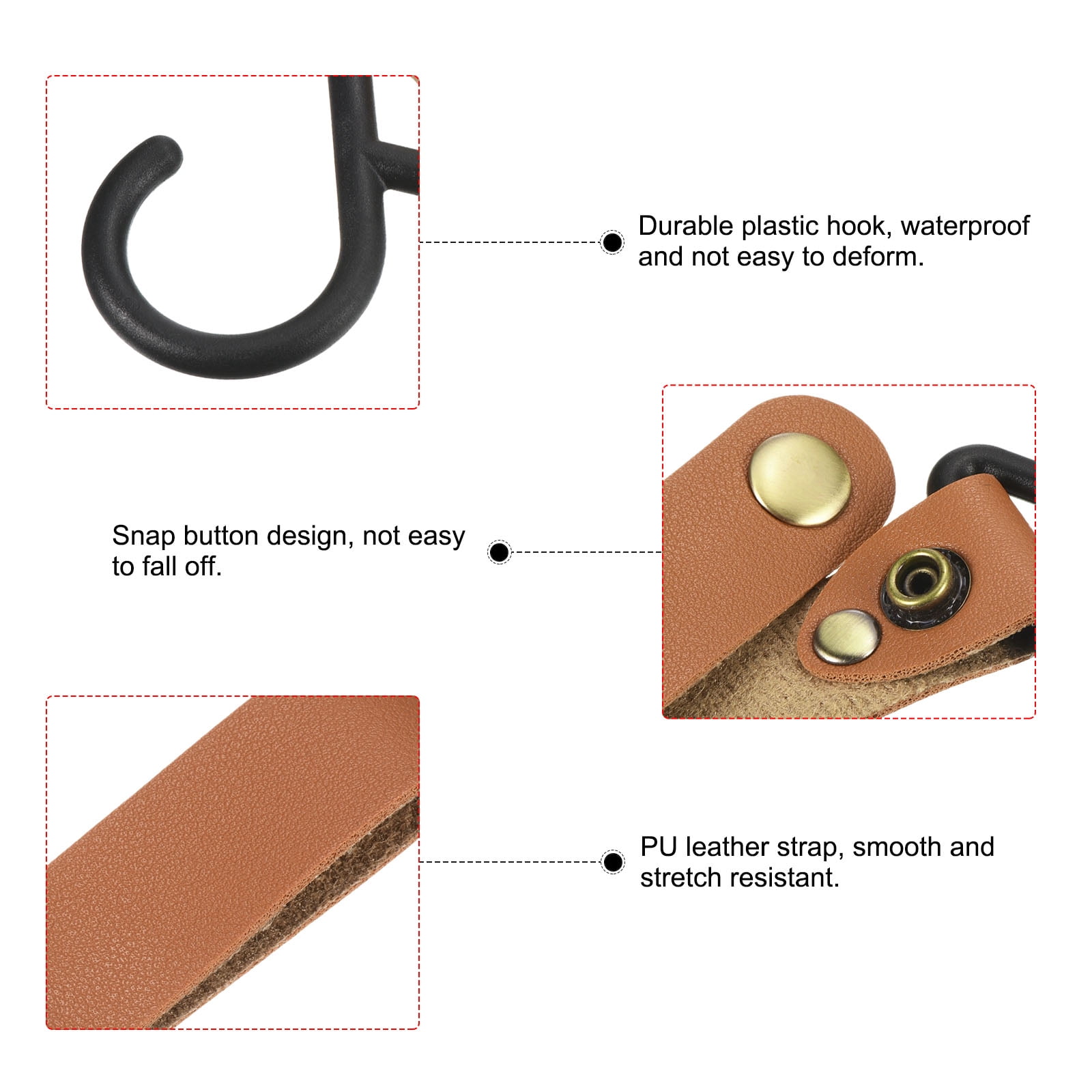 Unique Bargains PU Leather S Shelf Hooks Camping Hook Hanger Plastic Outdoor Brown