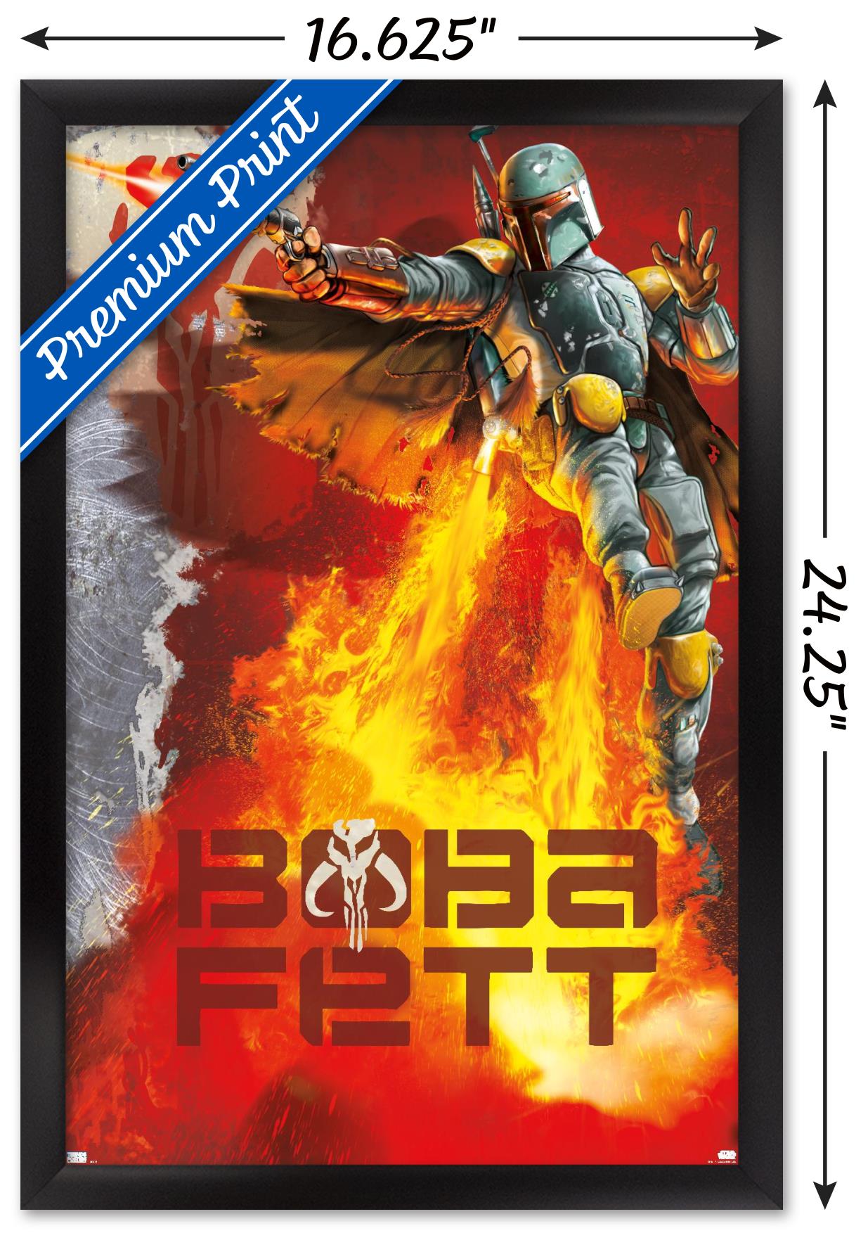 Star Wars: Saga - Boba Fett - Jet Pack Flames Wall Poster, 14.725" x 22.375", Framed