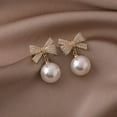 thumbnail image 5 of Sdmnsg-T Christmas Earrings for Women Rhinestone Pearl Bow Earrings Holiday Jewelry Gifts Christmas Outfits for Women Stocking Stuffers, 5 of 5