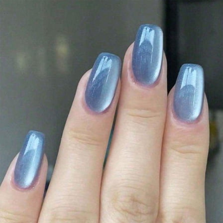 Light Blue Cat Eye Press On Nails Elegant Shimmery Fake Nails DIY Manicure Set Gift Halloween Accessories