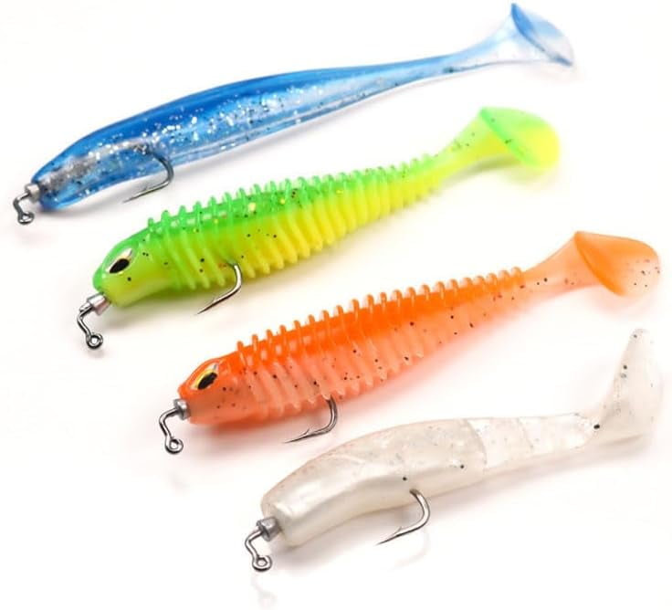 ABPETE 40 pcs Fishing Weighted Worm Hooks for Soft Plastics Lures Jig Head Hooks Swimbait Bass