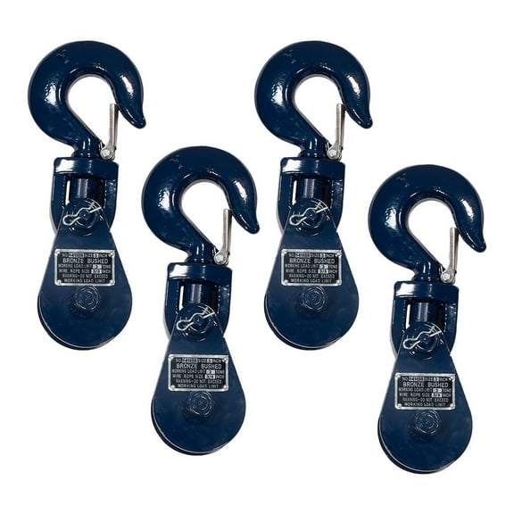 4 Pack Snatch Block with Hook WLL 3 Ton 3" Sheave 3/8 Inch Wire Rope Wrecker Roll Back Recovery
