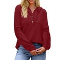 thumbnail image 4 of Fantaslook Hoodies for Women Waffle Knit Sweatshirts Drawstring Long Sleeve Tops Button V Neck Pullover, 4 of 9