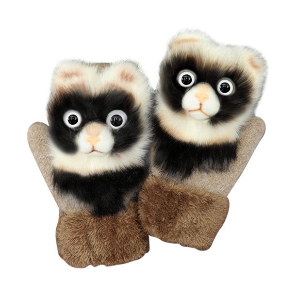 Guantes de invierno para mujer con calentadores de algodón animal novedosos guantes mitones gruesos Paccoon camello