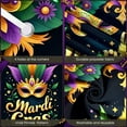 thumbnail image 4 of Feather Decorated Mardi Gras Banner Jeweled Mask Festival Backdrop Purple Green Gold Ornate Design Celebration Display for Mardi Gras Party Carnival Celebration Festive Gathering, 4 of 9
