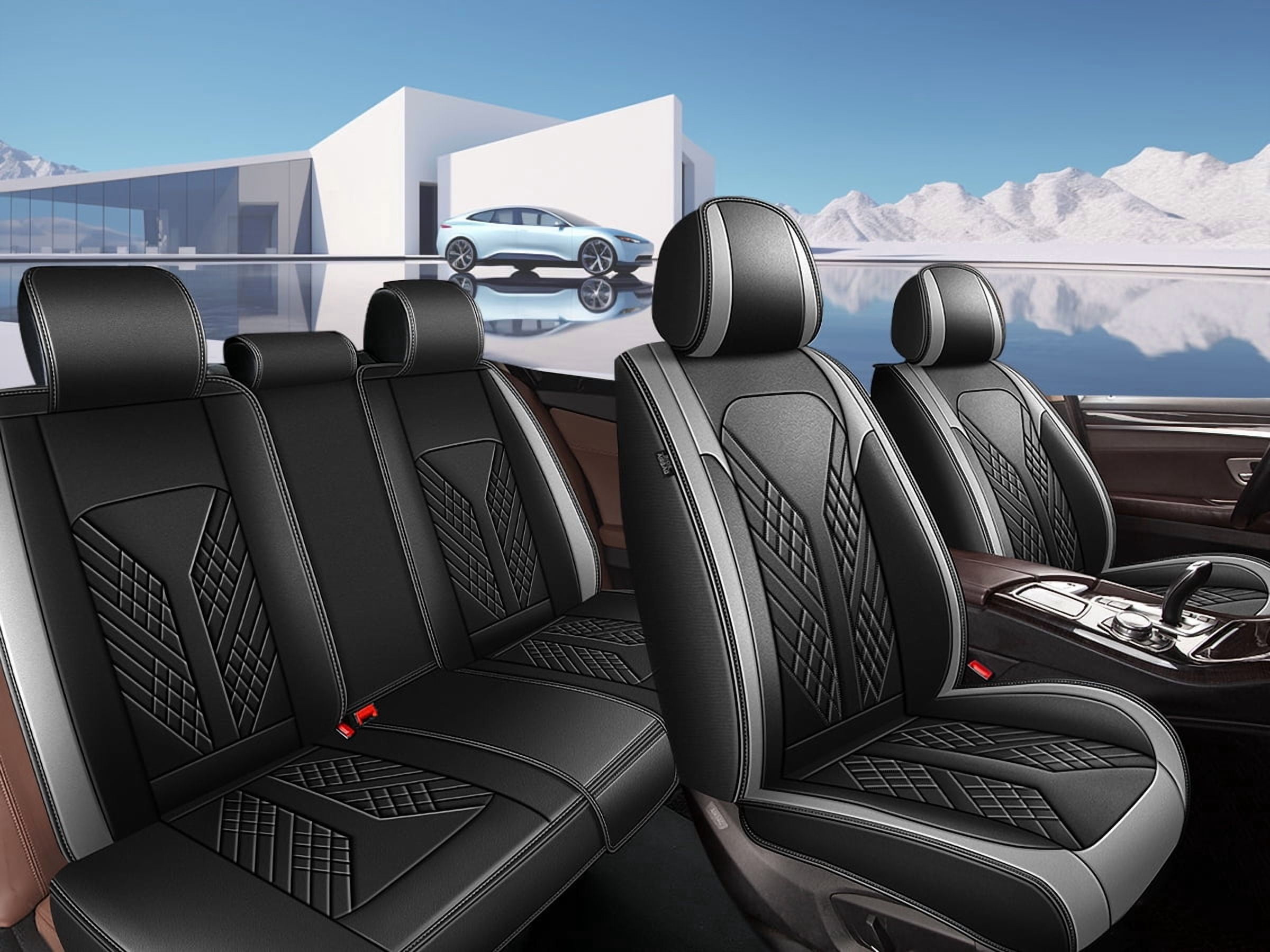 HQBQBUG Car Seat Covers Full Set Fit for Toyota Camry 2002-2025 2026 5 Seats Waterproof Leather Front and Back Car Seat Covers Protectors Grey,Full Set(2 Row 5 Seats)