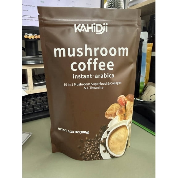 Mushroom Coffee Powder 10-in-1 Blend, 3000mg with Collagen & L-Theanine, Caramel Macchiato Flavor, Instant Coffee Mix, 180g
