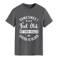 thumbnail image 1 of Top de manga corta con cuello redondo, ajuste informal, estampado, elegante, de moda, blusa de manga corta para mujer, color gris oscuro, blanco, fuente M, 1 of 4