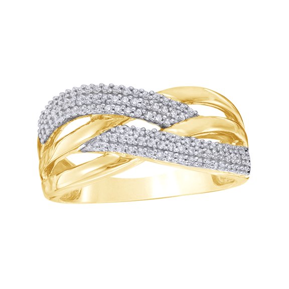 AFFY White Natural Diamond Alternating Crossover Promise Ring in 10k Yellow Gold (0.33 Cttw)