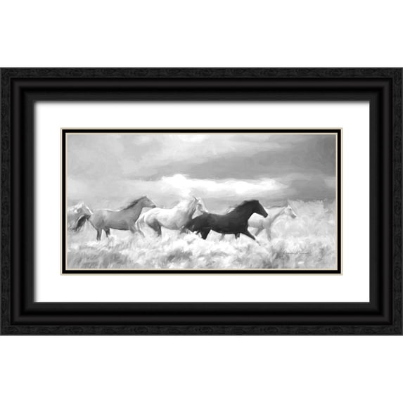 Murdock, Ramona 18x11 Black Ornate Wood Framed with Double Matting Museum Art Print Titled - Mustang Herd I BW