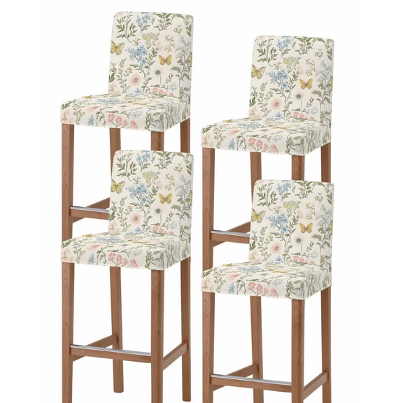 Wildflowers Bar Stool Covers Set of 4, Spring Flowers Plants Farmhouse Pastoral Stretch Washable Bar Chair Covers with Backs, Removable Pub Counter Height Chair Cover for Kitchen Dining Room Cafe