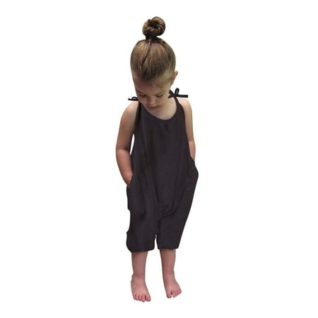 

XMMSWDLA Toddler Girl Clothes Baby Girl Jumpsuits Summer Cartoon Printing Strap Romper Pants With Pockets Discount Clearance