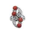 thumbnail image 1 of .925 Sterling Silver Floral Design Dyed Red Coral Women's Ring, 1 of 1