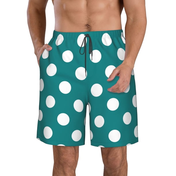 Fotbe Teal And White Polka Dot Trajes de Baño Estampados para Hombre, Shorts de Verano de Secado Rápido, Ropa de Playa, Bañadores-X-Large
