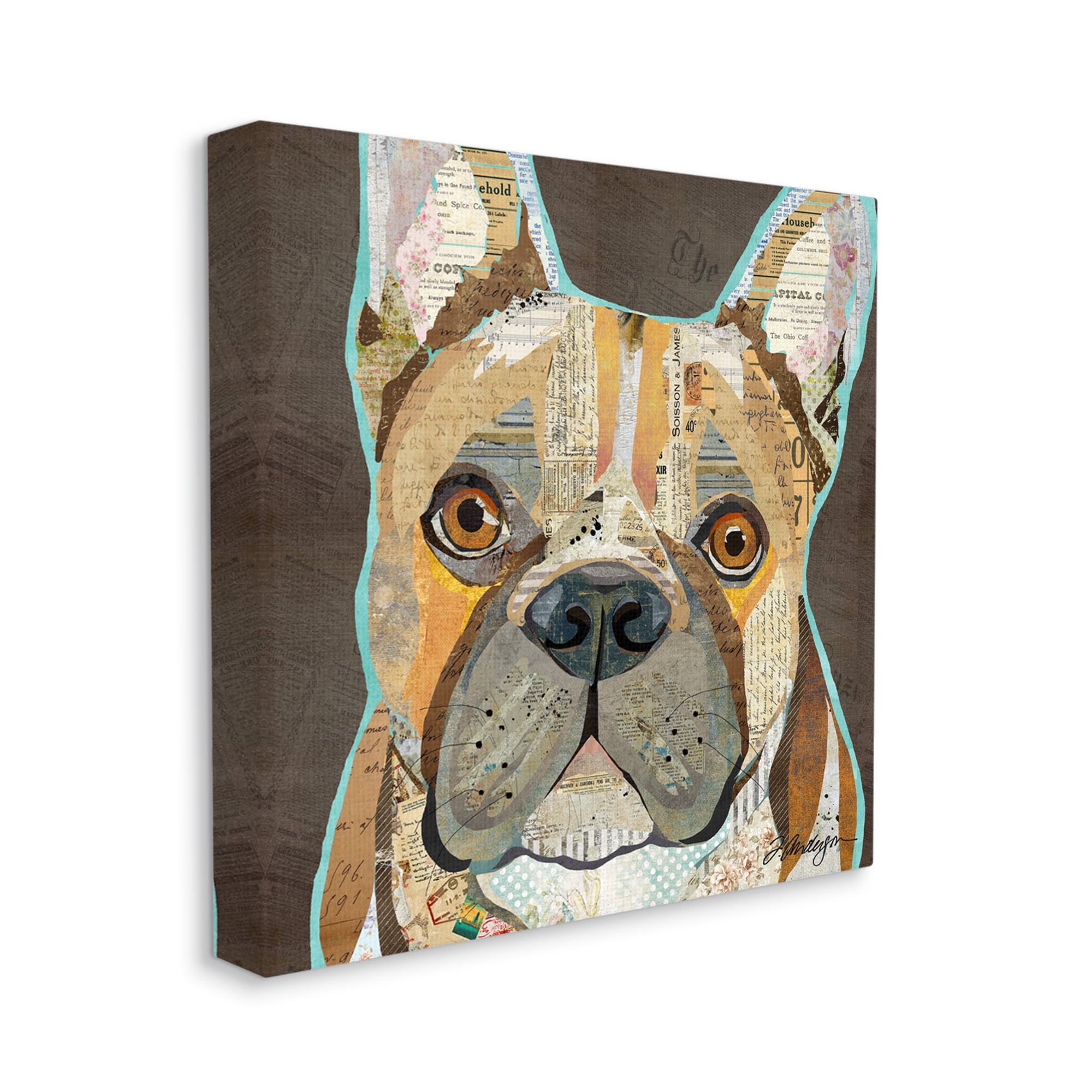 Stupell Industries Mixed Ephemera Animal Collage French Bulldog Portrait Graphic Art Gallery Wrapped Canvas Print Wall Art, Design by Traci Anderson