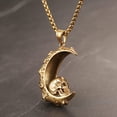 thumbnail image 4 of HZMAN Mens Women Gothic Retro Moon Crescent Skull Stainless Steel Pendant Necklace 22+2 Inch Chain (Gold), 4 of 6