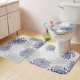thumbnail image 2 of Blue White Bath Mat 3 Piece Bathroom Rug Set, Abstract Grey Chrysanthemum Flower Floral Non Slip Bath Rug Contour Mat and Toilet Lid Cover, Absorbent Shower Mats Soft Bath Rugs and Mats Sets, 2 of 8