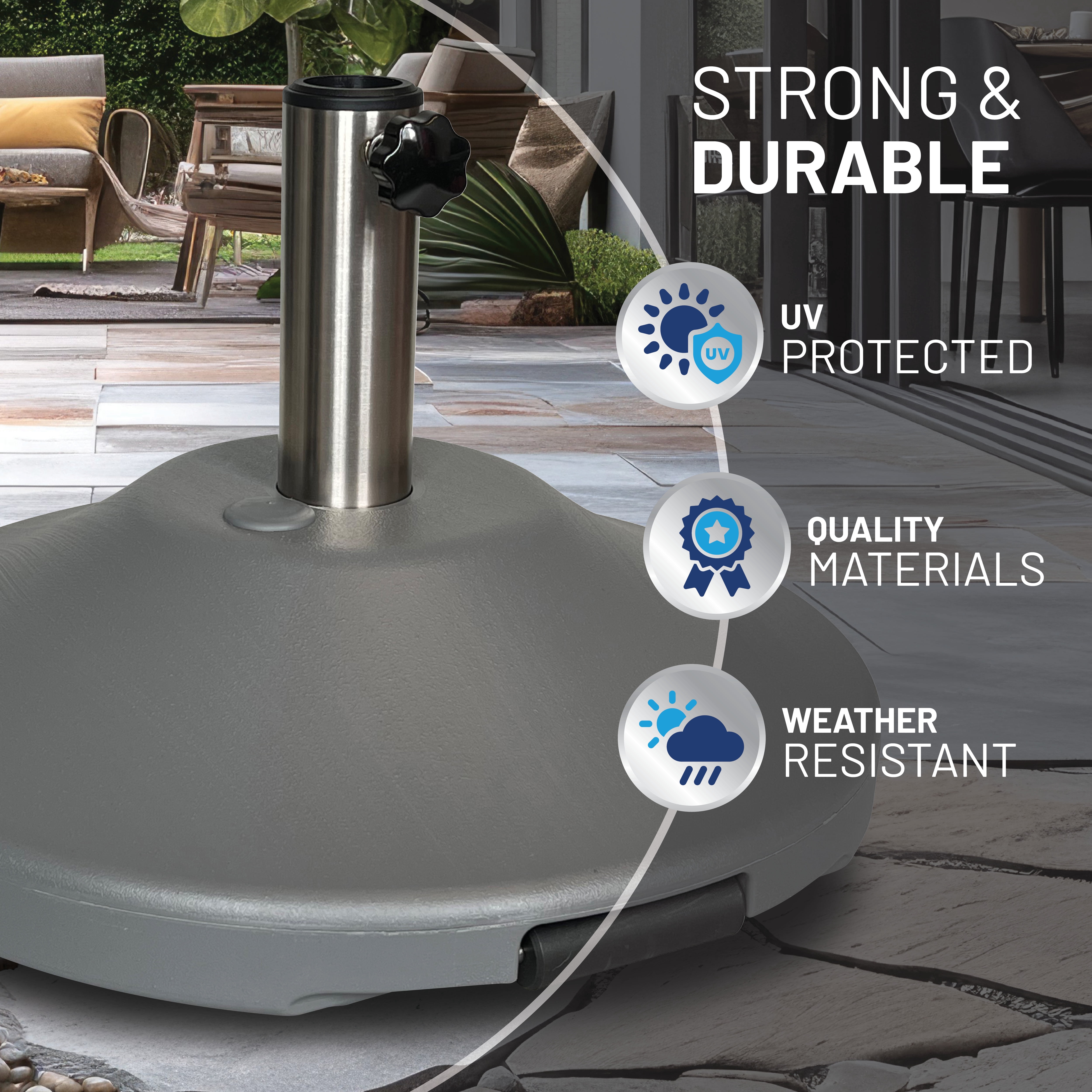 US Weight Premium 50 Pound Prefilled Umbrella Base for Patio Table - Grey