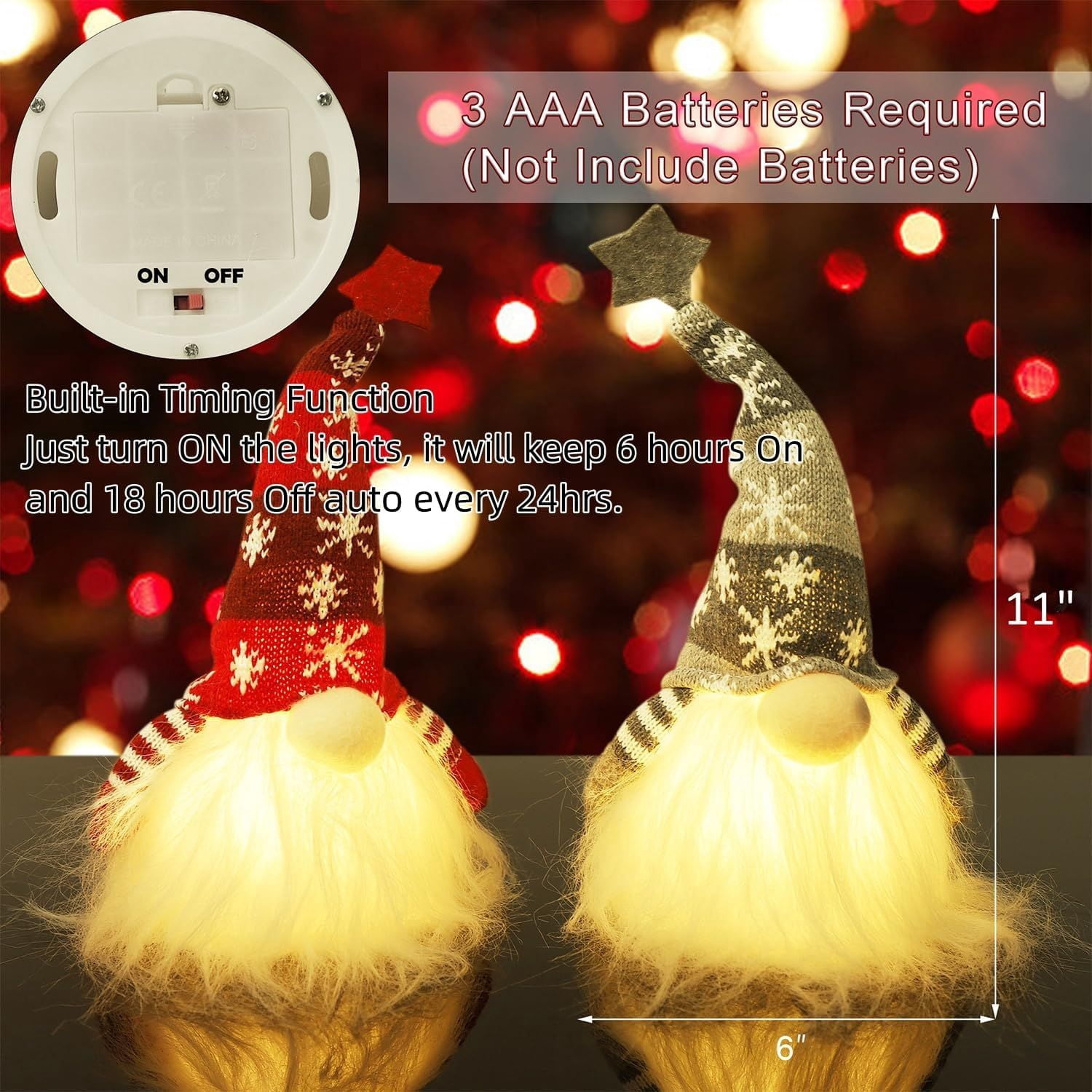 Lighted Christmas Gnome, Handmade Plush Scandinavian Swedish Tomte, Light Up Elf Toy Holiday Present, Battery Operated Winter Tabletop Christmas Decorations, 2 Set