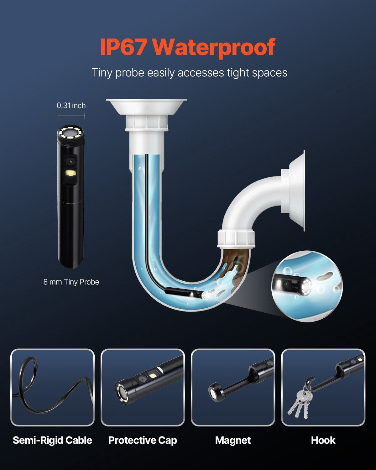 Flexible 10FT Dual Lens Borescope Camera for Android iOS - Endoscope with LED Light for Inspection