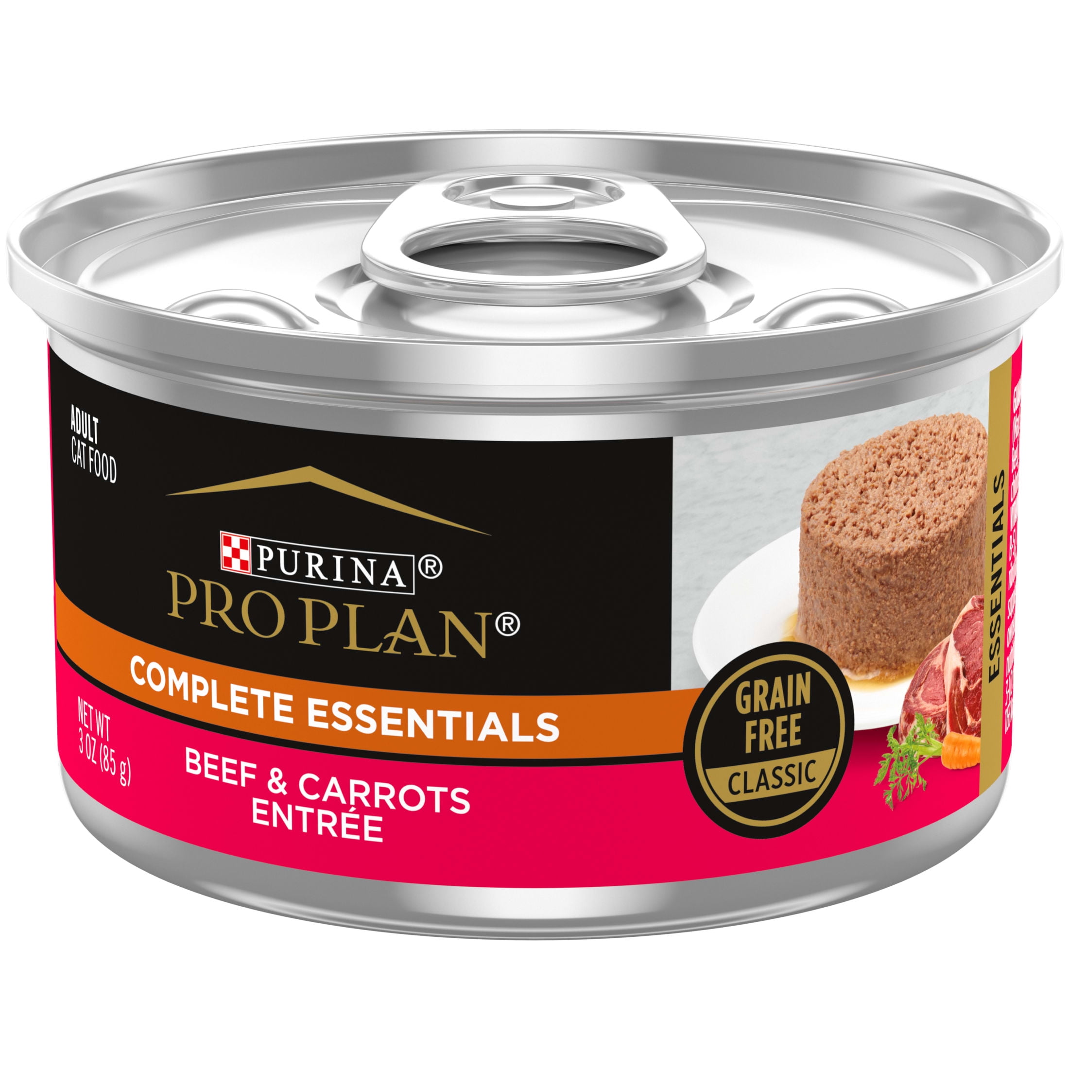 (2 pack) Purina Pro Plan Complete Essentials, Grian Free Beef, Wet Cat Food,3 oz Cans, 24 Pack