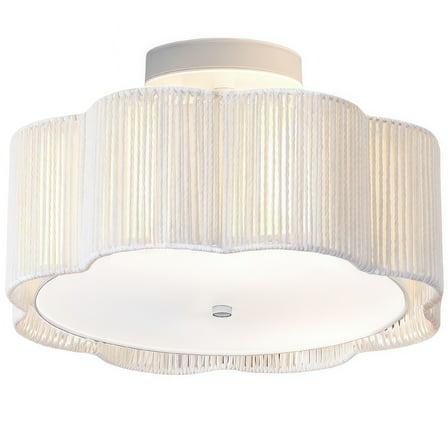 13.4" Rattan Flush Mount Ceiling Light Fixtures,3-Light Boho Light Fixtures Ceiling Mount for Bedroom,Mini Rattan Chandelier,White Small Chandelier Lighting for Dining Room Hallway